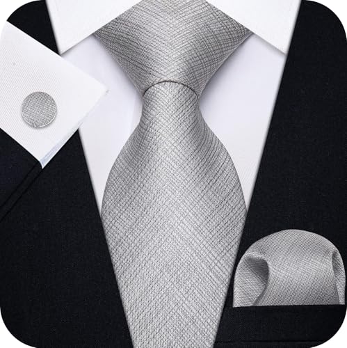 Image of YourTies Striped Ties for Men Classic Woven Silk Necktie with Handkerchief Cufflinks Set Formal Business Party Wedding