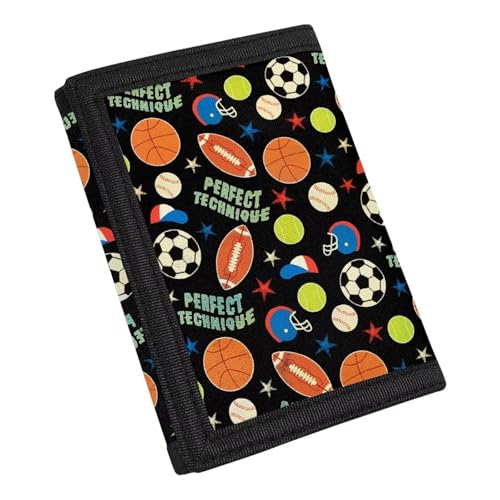 Carteira infantil de três dobras com bolsos para moedas, carteira externa com gancho e laço para compras, Bola fofa