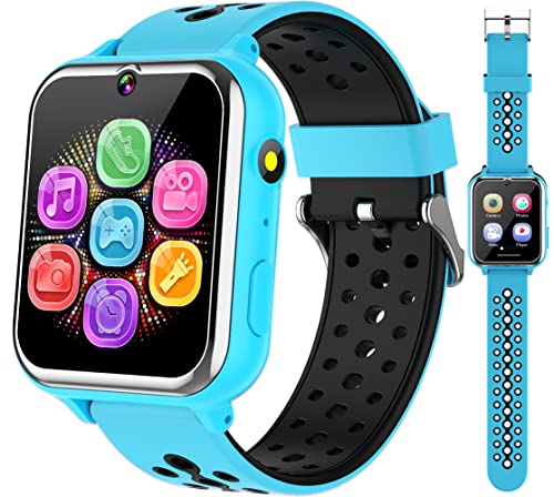 Kids Smart Watch for Boys Girls Age 3-12 Toys with 24 Puzzle Games Pedometer HD Camera Video Recording Music Player Calculator Alarm 1.55" IPS Touch Screen Toddler Watches Learning Toy (Blue)
