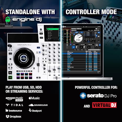 Image of Denon DJ SC Live 4 WHITE DJ Controller and M-AUDIO Forty Sixty Pair Studio Monitors for Studio Recording, Music Production, Podcasting, Streaming