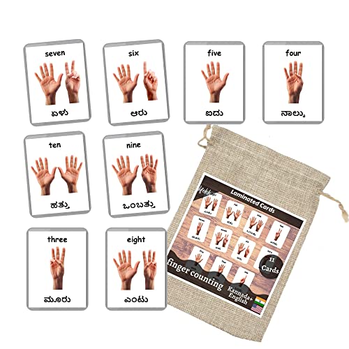 Image of Kannada English Bilingual Flash Cards | Montessori Cards | Laminated Flash Cards | Early Education (Counting - 11 Cards)
