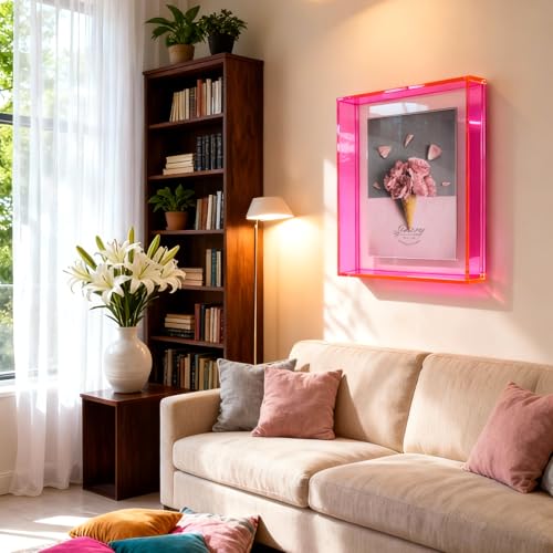 21.6x27.9 cm schwebender Bilderrahmen, Neon-Acryl-Zertifikat, Diplom-Dokument-Auszeichnung, Rahmen, Wandhalterung, Schreibtisch, Tischplatte, farbiger moderner Bilderrahmen für Büro, Neonrosa