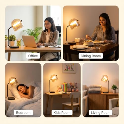 Image of Table Lamp 3-Color CCT (Warm + Natural + Cold White) LED Metal & Glass Shade Desk Light for Bedroom Living Room Study Office Home Decor