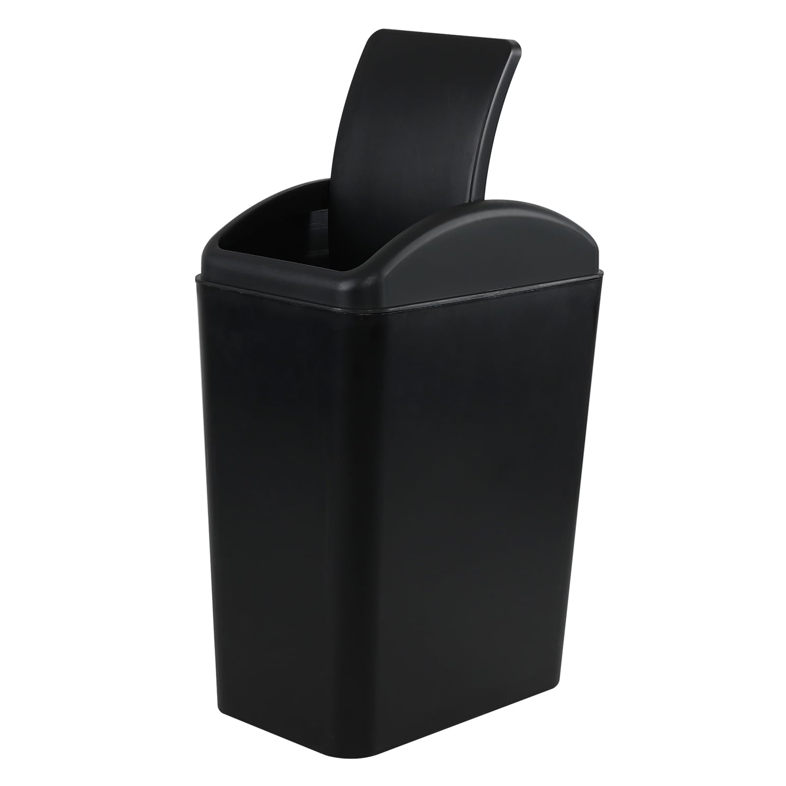 Afromy 15L Plastic Swing Top Trash Can, Slim Garbage Can with Swing Lid, Black