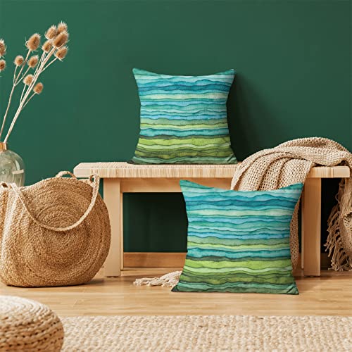 BETGINY Blue Teal and Green Pillow Covers 18x18,Watercolor Striped Waves Outdoors Decorative Throw Pillows for Couch,Abstract Paint Brush Gradient Sea Linen Decor Cushion Cover 2 Pcs for Bed Car Safa BETGINY Blue Teal and Green Pillow Covers 18x18,Watercolor Striped Waves Outdoors Decorative Throw Pillows for Couch,Abstract Paint Brush Gradient Sea Linen Decor Cushion Cover 2 Pcs for Bed Car Safa