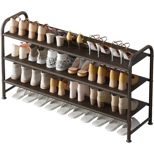 Image of INGIORDAR Shoe Rack 3 Tier Long Storage Organizer Wide Metal Shoe Shelf for Closet Entryway Brown
