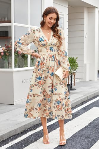 Women's Spring Wrap Maxi Dress Floral V Neck Long Sleeve Wedding Guest Party Casual Chiffon Dress4