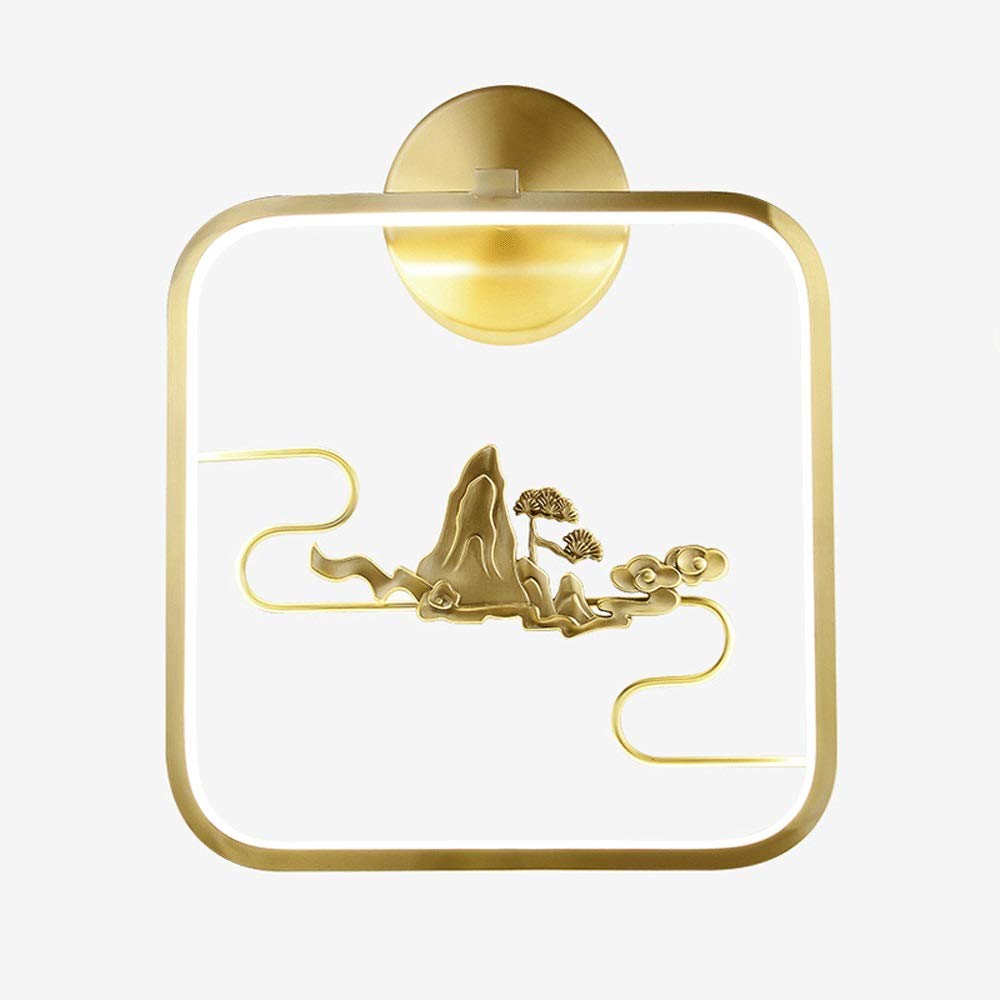 HPTHLY 22W Led Wall Sconce Oriental Tradition Wall Lighting Brass Square Creative Lamp For Living Room Bedroom Bedside 3 Color Temp Decorative Wall Wash Ligh