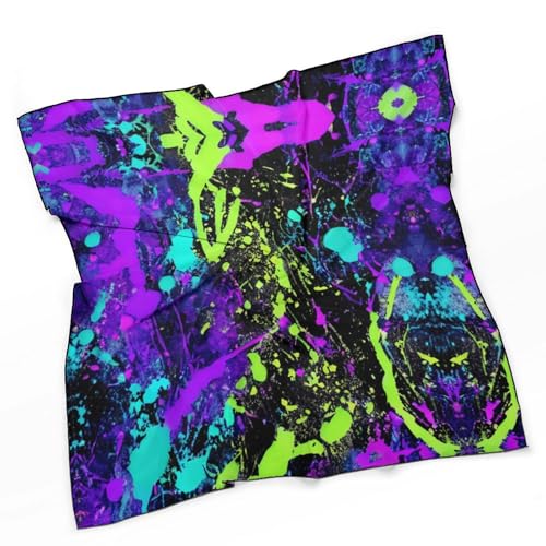 Glow in Dark Splatter Neon Silk Scarf Square Scarves 27" X 27" Neck Scarf Headscarf Shawl Wrap Bandana3