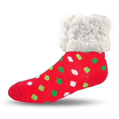 Image of Pudus Cozy Winter Slipper Socks Women & Men w Non-Slip Grippers Faux Fur Sherpa