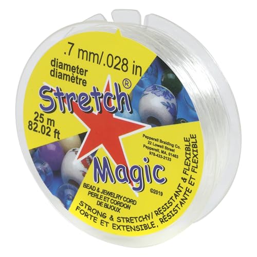 Stretch Magic Elastic Beading Cord Clear Color 0.7mm in Diameter 25-Meter (82 ft) - Easy to Knot Strong & Stretchy String for Making Beaded Jewelry