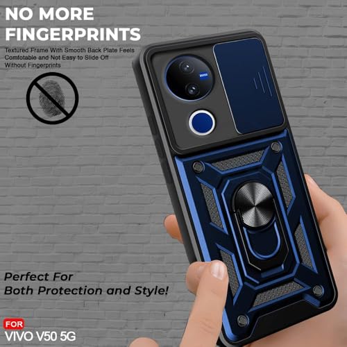 Image of Luxe Back Cover for Vivo T4R 5G / iQOO Z10R 5G / Vivo V50 5G / Vivo V50e 5G | D10 Tough Armor Case | Sliding Camera Shield | 360 Protection | Kickstand Ring Holder | Military-Grade Shockproof
