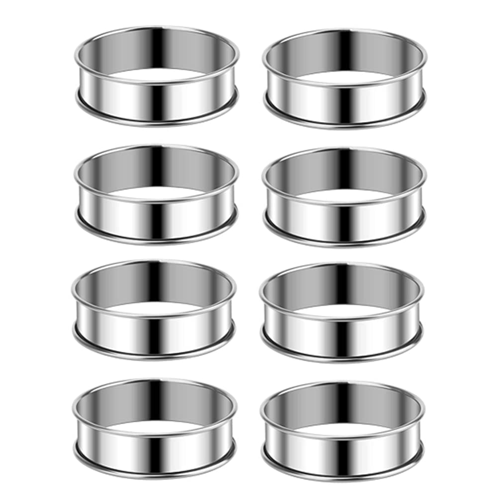 CTRLZS 3.15 Inch Muffin Rings Crumpet Rings, 8Pcs Stainless Steel Muffin Rings Molds Double Rolled Tart Rings Round Tart Ring