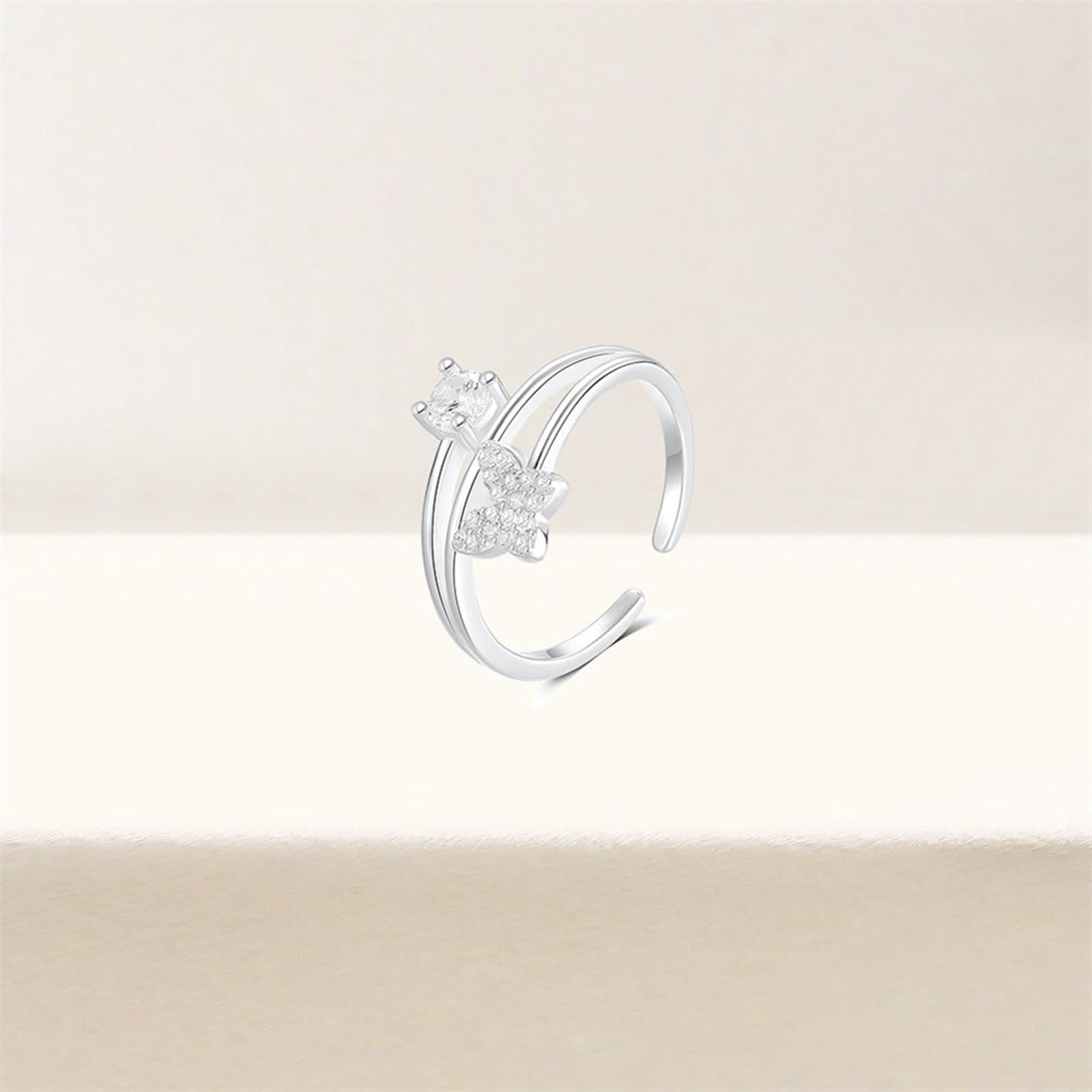 Anello Donna Proposta Matrimonio, Donna Oro Bianco Anello Aperto con moissanite Rotonda e a Farfalla