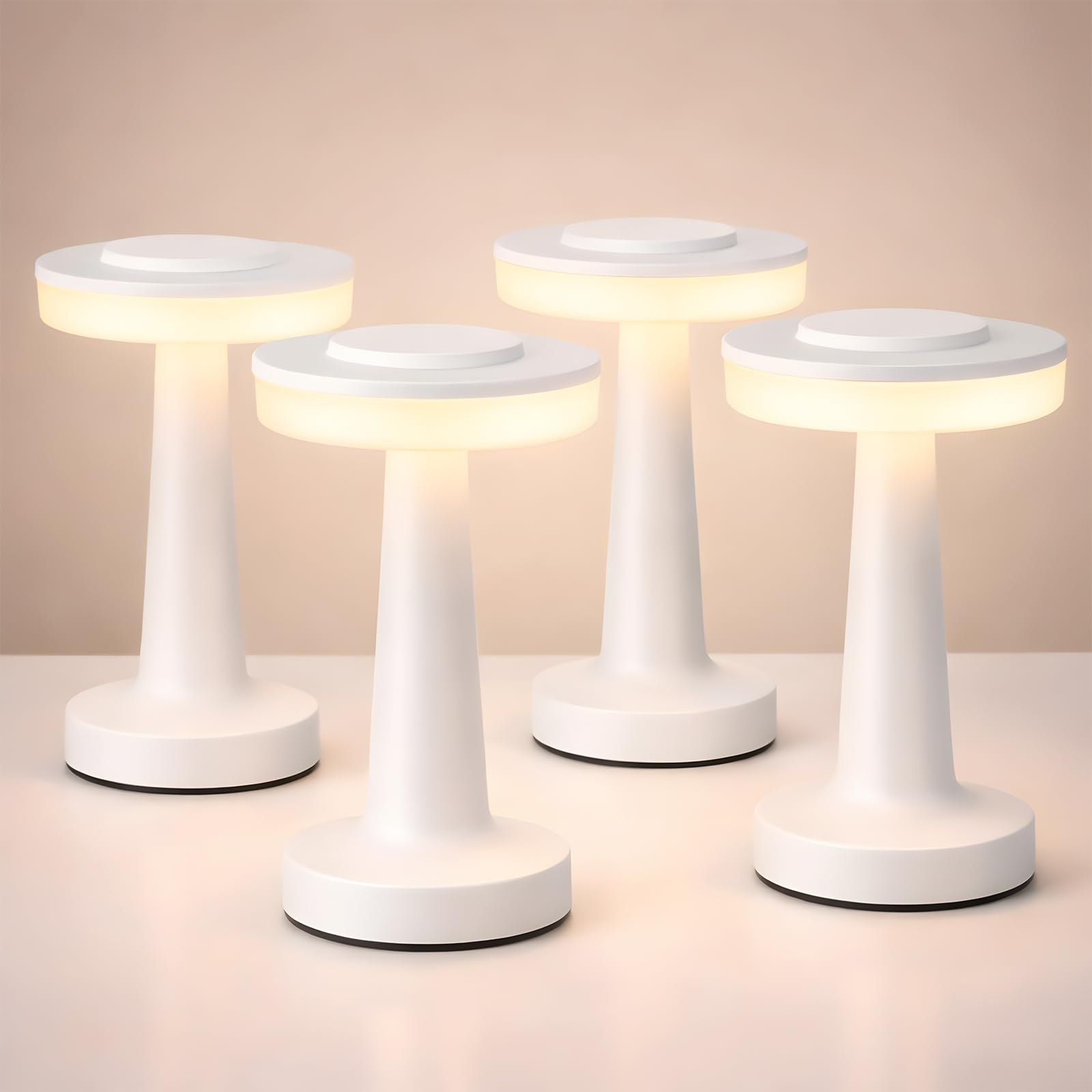 Riakrum 4 Pcs LED Cordless Table Lamp Bulk Rechargeable,White