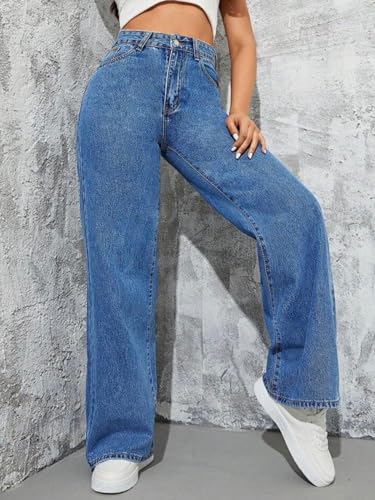 Image of Glossia Denim Baggy Jeans for Women | Stretchable High Waist Straight Fit Jeans for Women | High Rise Stretch Denim | Loose Fit Plus Size Denim (Sizes - 24 to 44) WJ81-1205-$
