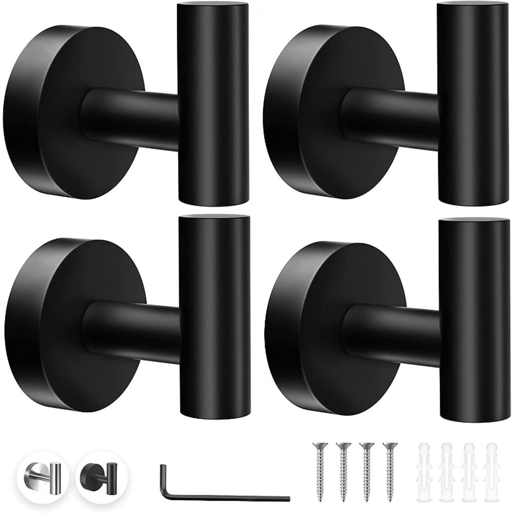VVW&LIU 4pcs Sleek Brushed Stainless Steel Wall Hooks,Towel Hooks for Bathroom Coat Robe Hook Wall Mount Towel Rack, Hook for Kitche