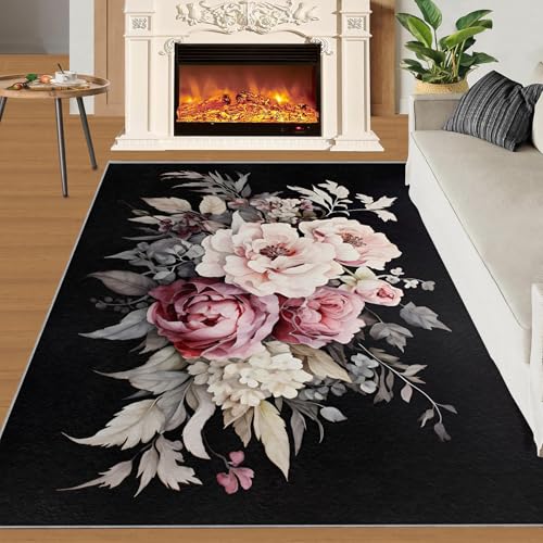 Tapete decorativo floral 4x6ft negro y blanco miniatura 3