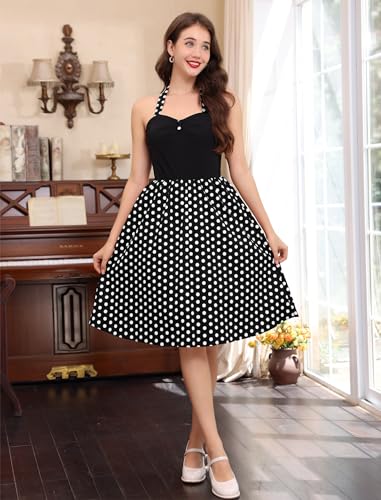 Image of 1950s Dresses for Women Vintage 50s Polka Dot Pinup Retro 40s 60s Rockabilly Audrey Hepburn Tea Party Cocktail Swing Dress