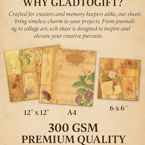 Image of G2G Vintage Journal Scrapbook Pack | 6x6 Inch 300 GSM Decorative Craft Sheets for Scrapbooking, Card Making, Journaling, Mixed Media & DIY Projects | Set of 20 Thick Sheets