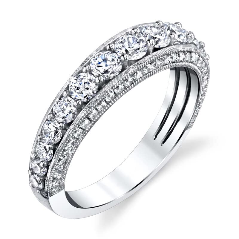 Molioaki 1.52 carats Round Cut Wedding bands for women Moissanite wedding bands Platinum Plated Silver womens wedding rings