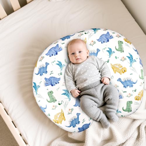 Image of TANOFAR Nursing Pillow Cover, Stretchy Removable Breastfeeding Pillow Cover, Ultra Soft Snug Fits On Newborn Feeding Pillow Case for Baby Boys, Dinosaur
