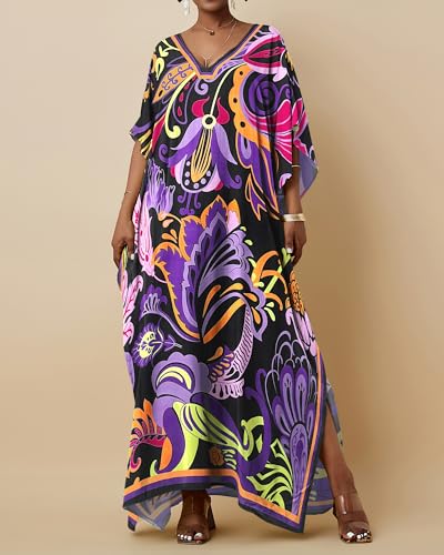 Bsubseach Women Kaftan Dresses Ethnic Print V-Neck Beach Cover Up Plus Size Caftan Loungewear Summer Swimsuit Coverup2