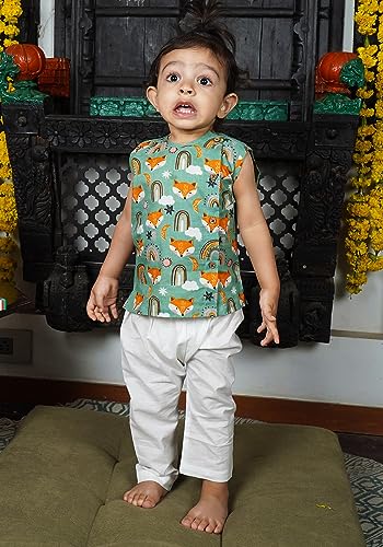 Image of POLKA TOTS Pure Cotton New Born Dress | Ultra-Soft, Breathable & Lightweight Sleeveless Jhabla Pant Set for Baby Boys & Girls | Baby Summer Clothes | Traditional Jabla & Pyjama Set for Newborns