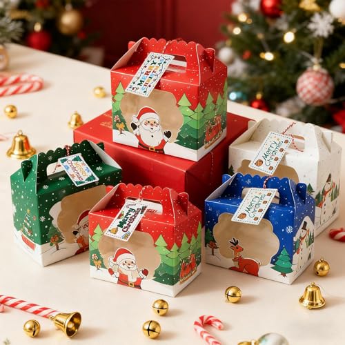 Cajas De Golosinas Para La Temporada De Navidad | 24 Piezas Contenedores Reutilizables para Almacenamiento Navideño - Cajas De Galletas Y Dulces Navideños | para Pasteles Magdalenas Brownies Chocolate