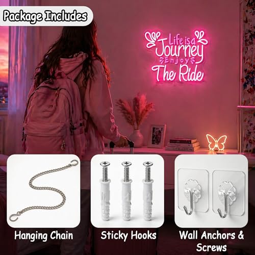 Image of Pink Neon Sign Led Neon Lights Signs for Wall Decor USB Powered Led Signs for Room Decoration-Life is a Journey Enjoy The Ride