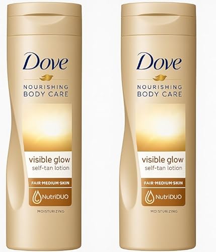 Dove Visible Glow Tinted Moisturiser Fair to Medium 250ml Pack of 2 – Gradual Self Tan Body Lotion for Natural Glowing Skin with Nourishing Moisturising Formula