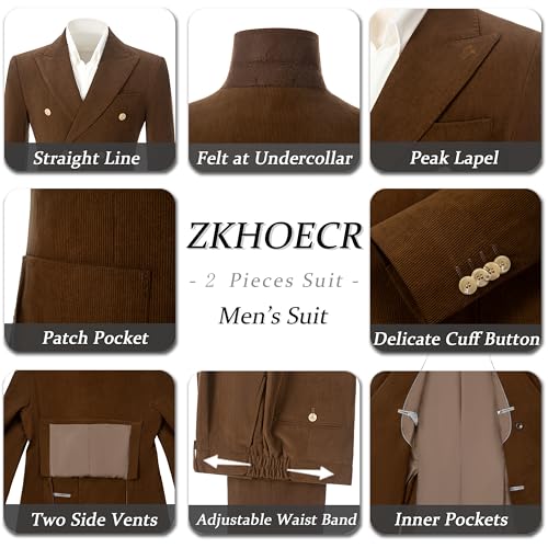 Men 2 Piece Corduroy Suit Slim Fit Suits Double Breasted Suit Blazer Jacket Pants Set Formal Wedding Prom Tuxedos2