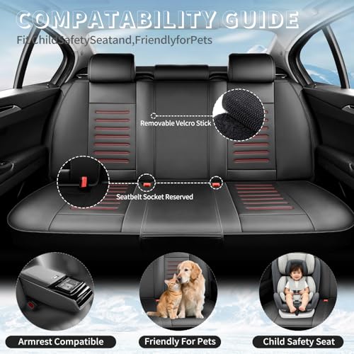 Image of Premium Leather Car Seat Covers Compatible with Chevy Equinox 2011-2025 2026, Breathable, Wear Resistant, Airbag Compatible, All-Weather Protection & Full Coverage, 2 Front Seat Red Line Black