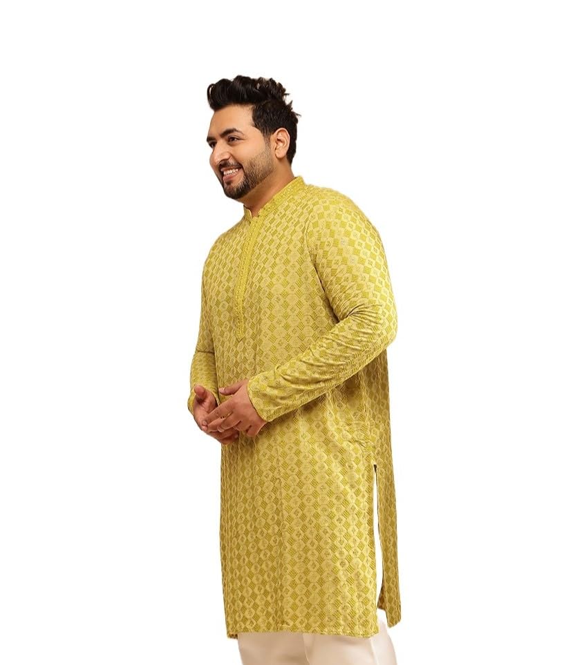 Image of SOJANYA Plus (Since 1958) Men's Cotton Ethnic Motifs Embroidered Long Kurta