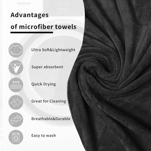 Image of Sassoon Venir Microfiber 1 Piece Men Bath Towel 450 GSM (80x160cm, Black Color) Ultra Soft Material, Towel for Daily use