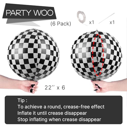 Image of PartyWoo Checkered Foil Balloons 6pcs Large Round Giant Jumbo 4D Balloons