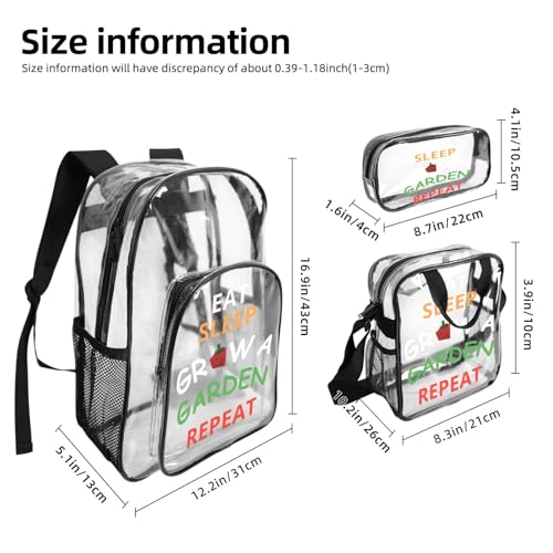 Eat Sleep Grow A Garden Repeat Bags Novelty Transparent Backpack And Lunch Bag And Pencil Case (3 Piece)2