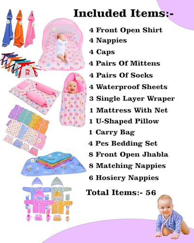 Image of Toddylon 56 in 1 New Born Baby Products All | Gift Packs | Shower | Bed | Clothing | Essentials Items | Combo Pack | Maternity Kit | Infants | Bedding | Clothes (0-6 Months, Multicolor)