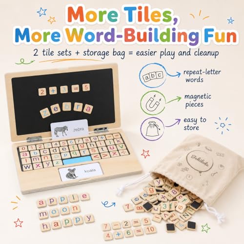 Montessori Toys 11.8" Laptop Preschool Learning Activities 3 Year Old Boy Gift, Pretend Play Toddlers Birthday Gift ,Learning and Educational Toys for 3 4 5 6 7 8 Year Old Kids — view 5