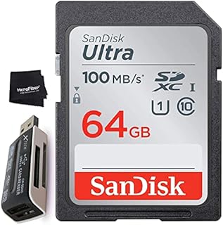 HeroFiber SanDisk 64GB Ultra Class 10 SDXC UHS-I Memory Card + Card Reader for Canon EOS Rebel T7i T7 T6i T6S T6 T5i T5 T3i SL3 SL2 SL1 EOS 90D 80D 77D 70D 60D M50 RP M6 Mark II M200 DSLR Cameras