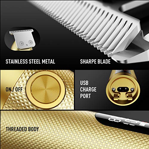 Mens Hair Clippers, All IN 1 Cordless Outlining Trimmer Hair Cuttings Kit, Barber trimmer For Men, LCD Display Zero Gapped Detail Barber Beard Trimmer, Gold
