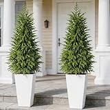 2-Pack 4FT Potted Topiary Trees Artificial Outdoor, Norfolk Pine Faux Tree, UV Resistant Artificial Trees for Home Decor Indoor Front Porch Decor Tall Fake Plants