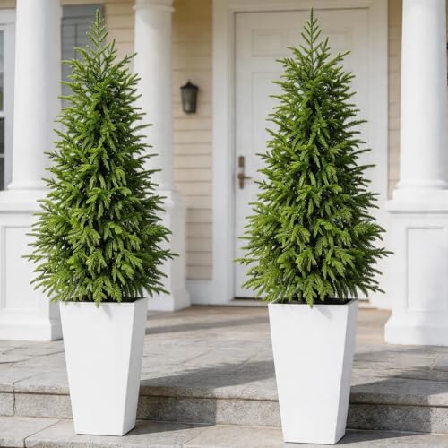 2-Pack 4FT Potted Topiary Trees Artificial Outdoor, Norfolk Pine Faux...