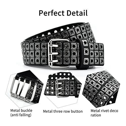 3 Row Studded Belts Punk Hip Hop Personalized Faux Leather Belts For Jeans Pants3