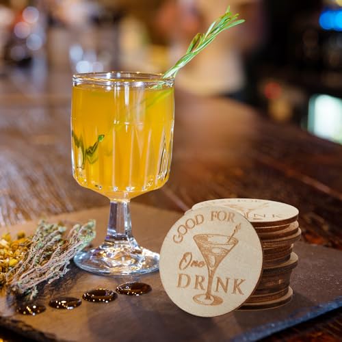 Image of Marsui 100 Pcs Wooden Drink Tokens Bulk for Wedding Personalised Drink Tickets Poker Chips for Guest Wedding Favours Beverage Birthday Parties Bar Table Decoration Supplies (Cocktail Cup Pattern)