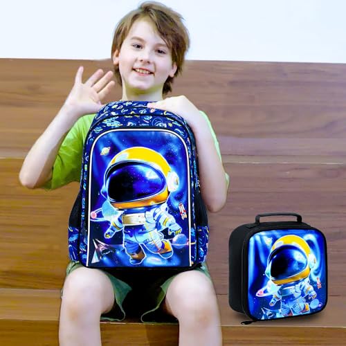 Image of 3PCS Dinosaur Backpack for Boys, 16 Inch Kids Water Resistant Preschool Elementary Kindergarten Bookbags and Lunch Box | Kids