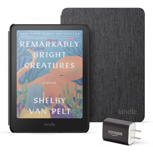 Amazon Kindle Colorsoft Essentials Bundle including Kindle Colorsoft (16 GB) – With color display - Black, Fabric Cover-Black and Power Adapter