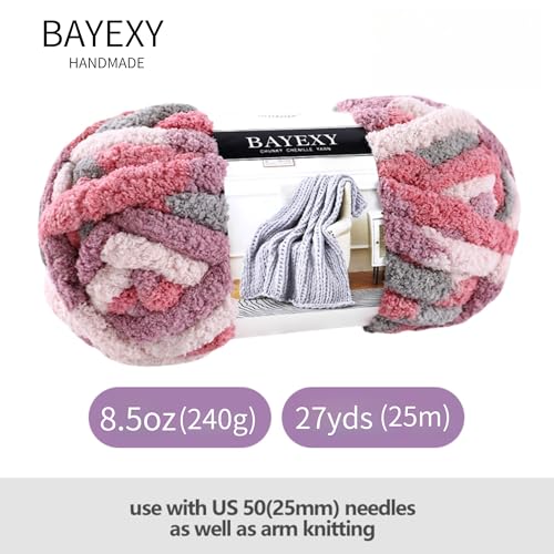 Image of Chunky Chenille Yarn for Hand Knitting 8 Jumbo Pack Jumbo Chunky Yarn for Hand Soft Blanket Knitting, Bulky Thick Fluffy Yarn for Crocheting (Cherry Blossom)