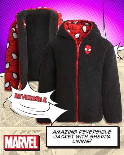 Image of Marvel Spider-Man Boys Puffer Jacket Reversible Sherpa Fleece Lining Coat