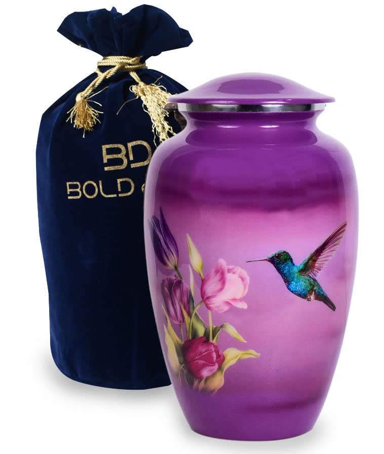 BOLD & DIVINE Purple Hummingbird Cremation Urn | Human Ashes Memorial urn, Burial & Funeral Cremation Urn - 200 Cubic Inches (Large)